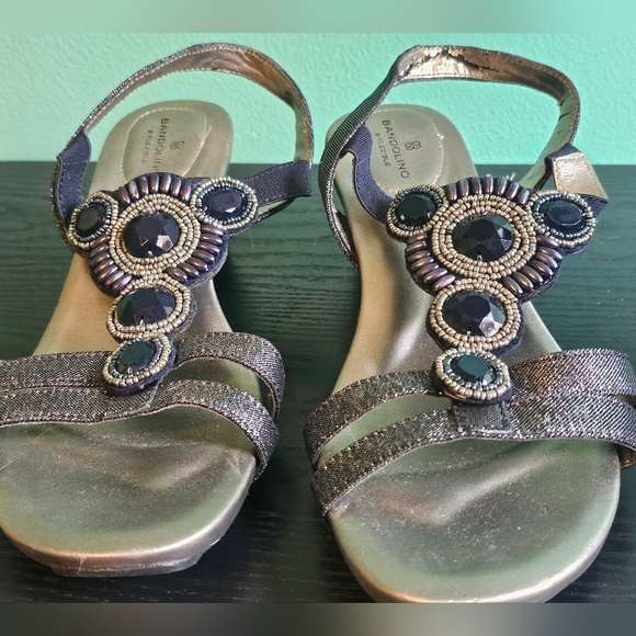 Bandolino Shoes - Bandolino Navy Blue Shimmery Jewel Embellishment Strappy Sandals Size 7.5